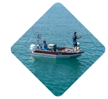 Angler standing on front of boat